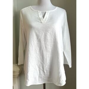 Van Heusen Linen Blend Top Tunic White Lightweight Lagenlook Women’s Sz M